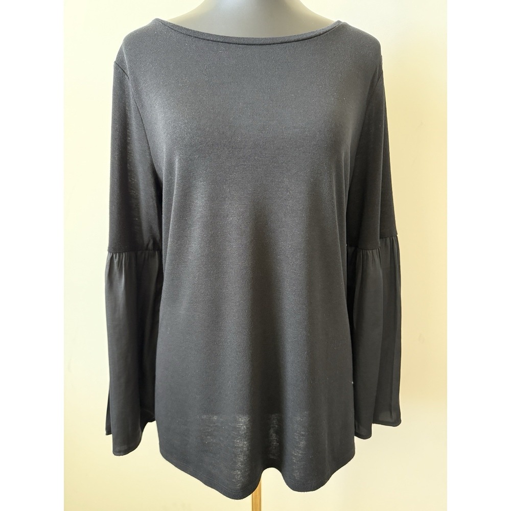 Ann Taylor Loft Women's L Black Knot Top Flowy Bell Sleeve Versatile Staple NWOT